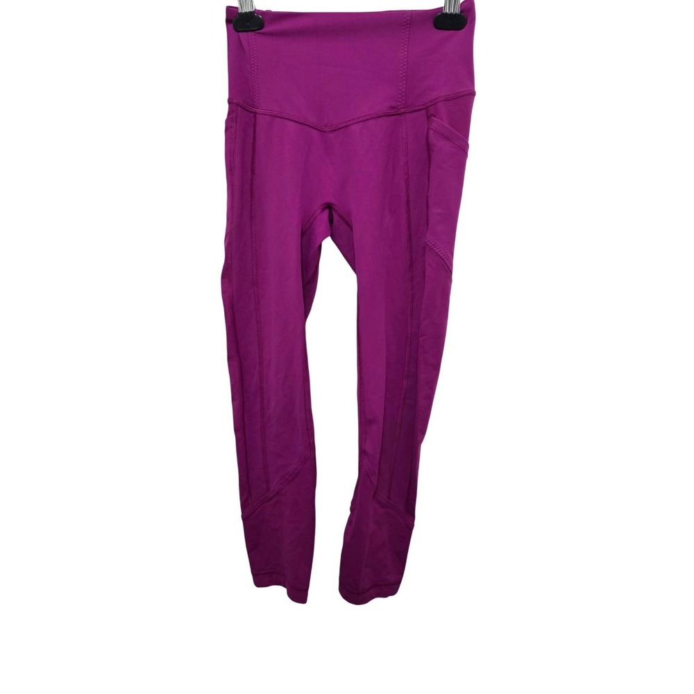 Lululemon Magenta‎ Purple High-Rise Cropped Leggings Side Pockets Size 4